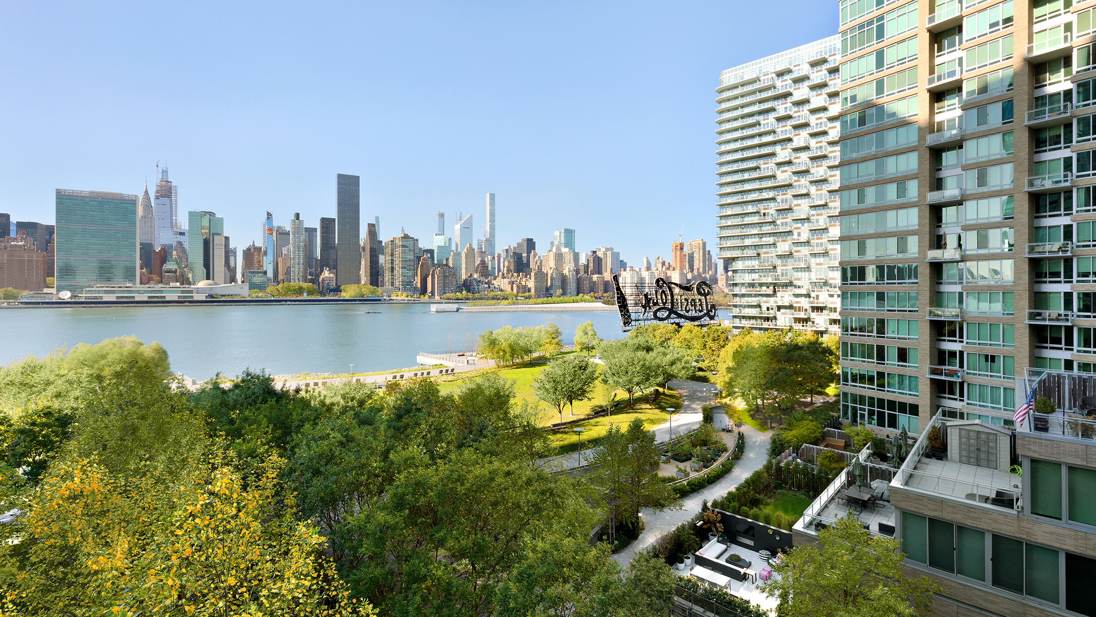 View of Long Island City buildings.